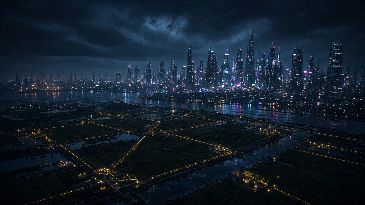 Nederlandse polders als lichtgevend raster