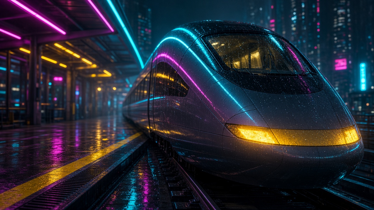 Nederlandse trein in een neonstation